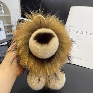 Adorable porte-clés en fourrure de lapin Rex avec pompon lion, mignonne peluche petit lion <span class=keywords><strong>Simba</strong></span>, porte-clés de voiture, pendentif de sac moelleux décoratif - Product Image 4
