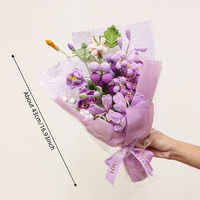 Buket rajutan buah mawar Peony mewah sepenuhnya dibungkus hadiah bunga untuk ulang tahun