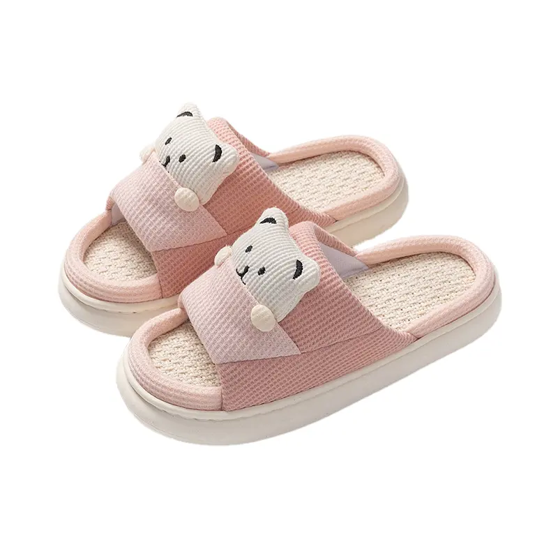 Nieuwe Home Mute Slip-On Cartoon Praktische Katoenen Slippers Lente Linnen Damesplatform Groothandel Relatiegeschenken