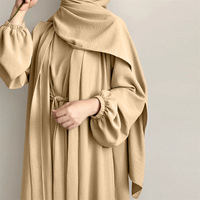 Ensemble Abaya Femme Couleur Unie en Crêpe, Style Modeste, Vêtement Islamique, 2 Pièces, Robe Longue pour Adultes Musulmanes - Vente Chaude