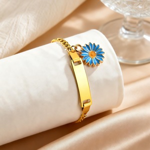 Stainless Steel Curved Bar Bracelet With Alloy Sunflower <b>Charm</b> Waterproof Trendy Women Girl Fashion Jewelry - Product Image 5