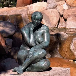 Sculpture de femme <span class=keywords><strong>nue</strong></span> assise en bronze, décoration de jardin moderne en plein air - Product Image 1