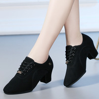 Chaussures de danse moderne en tissu Oxford pour femmes, semelles en caoutchouc, chaussures de danse carrée, chaussures d'entraînement, chaussures de danse latine pour adultes de 5cm