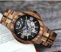 Montre Mécanique Automatique de Luxe Pour Homme en Bois et Acier Inoxydable, Meilleure Qualité Usine OEM, Cadran Creux Analogique à Logo Personnalisé