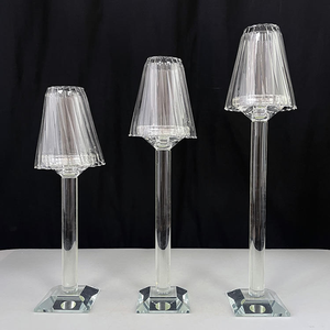 Offre Spéciale – Ensemble de 3 Chandeliers en Cristal Poli à la <span class=keywords><strong>Main</strong></span> avec Abat-jour en Verre pour Centre de Table de Mariage - Product Image 3