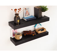 Étagère flottante noire pour décoration intérieure moderne Étagère de cuisine robuste Étagère murale épaisse en bois avec bande lumineuse LED