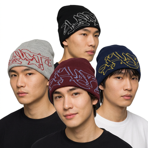 หมวกบีนนี่สไตล์สตรีทแบบยูนิเซ็กซ์ พร้อมลายปักตัวอักษร สีเทา ดำ กรมท่า และเบอร์กันดี สำหรับผู้ใหญ่ สวมใส่สบายๆ - Product Image 1