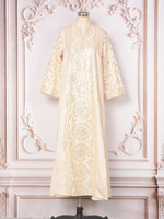 Abaya pour femme de style ethnique musulman, longue, coupe trapèze, col en V, à sequins, manches longues, pour soirée et banquet, motif printanier
