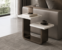 Table basse moderne de luxe sur mesure avec plateau en marbre et structure en acier inoxydable pour salon