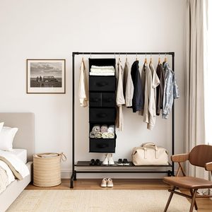 Organisateur de placard suspendu avec 6 étagères, 5 tiroirs, 6 poches latérales, en tissu non tissé détachable, pour le rangement des vêtements dans la chambre, type crochet - Product Image 2