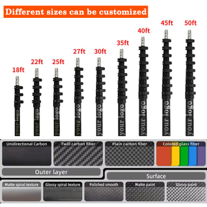 30ft 40ft 45ft 55ft 10m Limpieza telescópica Limpiador de ventanas Herramientas Limpieza de ventanas Poste Fibra de carbono - Product Image 3