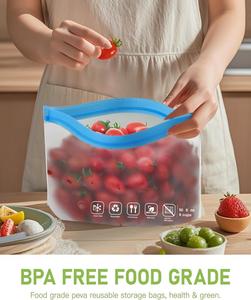 Sacs de conservation alimentaire réutilisables en PEVA, sans BPA, étanches, avec fermeture à glissière, pour légumes, fruits et collations (vente en gros) - Product Image 3