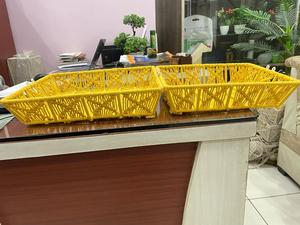 Yellow Macrame Eco-Friendly Handmade Woven Storage <b>Basket</b> Organizer Bin Rectangle Multifunctional for Home <b>Shelf</b> by Basantpriya - Product Image 2