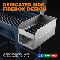 Barbecue fumoir à charbon de bois couvert avec couvercle rabattable 97 cm, double zone, en acier, pour extérieur, poignée en bois, certifié CE et RoHS, pour restaurant