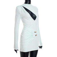 Viviblook J25DS377 Robes pour femmes automne-hiver, nouvelle robe élégante à manches longues, couleur unie, coupe ajustée, plissée, mini-robe