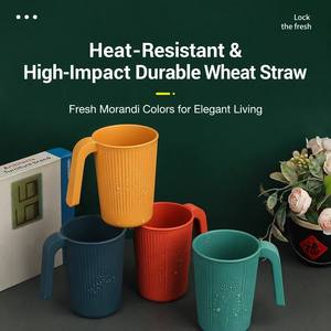 Eco-friendly Ribbed Wheat Straw Mouthwash <b>Mug</b> with Handle Reusable Toothbrush Cup for Home Bathroom Hotel Student <b>Couple</b> - Product Image 3