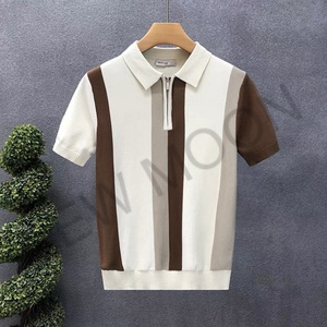 Customized Men's Slim Fit Polo Shirt Breathable Knitted Striped Short Sleeve Top Button Lapel <b>Yarn</b>-dyed Casual Top - Product Image 6