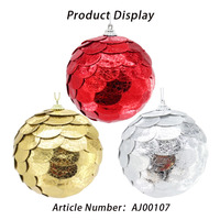 Boule de Noël miniature en gros, paillettes argentées/rouges/dorées, texture écaille, ornement à suspendre pour sapin de Noël, décoration de fête familiale
