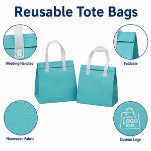 Sac fourre-tout non tissé Richer Turquoise avec poignées à patchs blancs, réutilisable pour les courses, usage commercial et de détail, personnalisation par sublimation - Product Image 4
