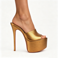Mules à plateforme en similicuir doré 2026, 16 cm, matériaux haut de gamme, à enfiler, pour femme, idéales pour les soirées