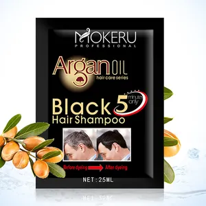 Mokeru 25ml 아르간 오일 블랙 헤어 염료 샴푸 검은 머리 작은 가방 향 주머니 커버