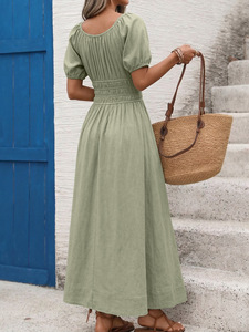 Abiti Casual Estivi Eleganti da <span class=keywords><strong>Donna</strong></span> a Scollo a V con Maniche a Sbuffo e Schiena Scoperta, Vestito Lungo con Volant per Compleanno - Vendita all'Ingrosso - Product Image 4