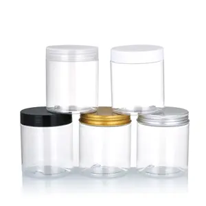 Empty food grade wide mouth cream pet plastic jar with wood grain lid storage bottles & jars 100ml 200ml 250ml 500ml