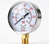 Manomètre anti-vibrations avec boîtier en acier inoxydable, cadran en alliage de cuivre, fixation radiale et axiale pour systèmes de pipeline industriels