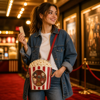 Sac à bandoulière personnalisé en forme de bobine de film, style cinéma rétro, avec texture 3D popcorn, pour femme