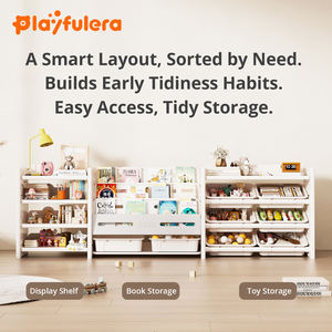 Étagère de rangement pour jouets de chambre d'enfant Playful Era en HDPE gris et blanc, style simple/ins, pour ranger jouets et décorations - Modulaire - Product Image 2