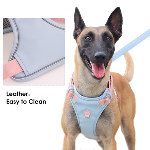 Direkt vom Hersteller Veganes PU-Leder Hundegeschirr mit Griff Reflektierendes Weiches Netzpolsterung Anti-Zug-Design Individuelles Logo Haustiergeschirr - Product Image 3