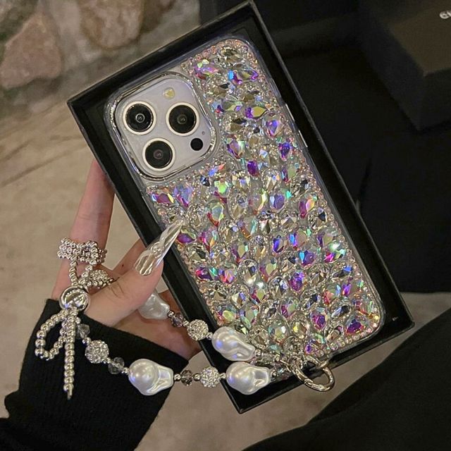 Luxury  Case for iPhone 17 Pro Max 13 14 11 15 16 Pro Max Glitter Stylish Diamond Phone Cover with Strap Holder Rhinestones Case