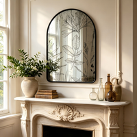 Miroir décoratif mural en fer forgé Art Déco avec cadre noir, motif botanique imprimé feuille de Ginkgo, pour la décoration intérieure