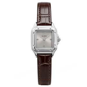 Nouvelle montre carrée fine en cuir vintage française, exquise et minimaliste, pour femme, noire et dorée, idéale pour le quotidien - Product Image 1