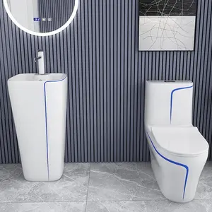 Conjunto de vaso sanitário moderno de cerâmica para banheiro, vaso sanitário ocidental com cor branca e bacia de pedestal