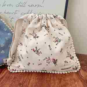 Wholesale Floral Cotton Drawstring Cosmetic Bag Custom Bags with Logo Pouch Packaging with <b>String</b> Bag Recyclable - Product Image 2