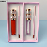 Vente en gros Private Label Vegan 2 en 1 Lip Gloss Set Pink Box Kit de crayon à lèvres et de brillant à lèvres à haute pigmentation