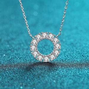 <b>Simple</b> Temperament Full Diamond Moissanite Round Hollow Pendant S925 Sterling Silver <b>Necklace</b> Female - Product Image 3