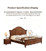 Lit en bois massif de style campagnard français vintage, avec tête de lit sculptée, lit plateforme pour chambre à coucher, disponible en tailles Queen et King