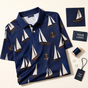 Camisa Polo Masculina con Estampado Náutico de Veleros, Camisa Polo de Golf con Logotipo Personalizado, Marca Privada, Fabricante OEM ODM - Product Image 3