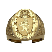 Bague personnalisée pour homme avec emblème de bouclier de lion de couronne chaude, populaire en Europe et en Amérique, plaquée PVD or 18 carats, sceau royal