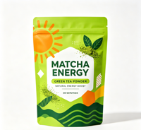 Sachets Doypack à Finition Mate pour Poudre de Matcha, Refermables avec Fermeture Éclair, Emballages Alimentaires Personnalisables (Logo, Taille et Couleur)
