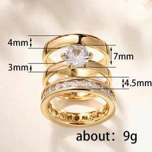 Set di Tre Anelli Classici con Zirconi a Sei Punte per Coppie, Gioielli Eleganti e alla Moda per Donne - Product Image 4