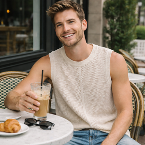 <span class=keywords><strong>Gilet</strong></span> Senza Maniche da <span class=keywords><strong>Uomo</strong></span> Personalizzato, Traspirante, <span class=keywords><strong>Beige</strong></span>, a Maglia Aperta, Collo Tondo, Top Casual Estivo per Stratificazione, 100% Cotone - Product Image 3