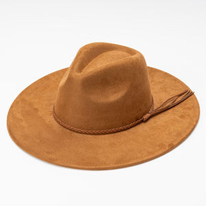 Toptan yüksek kalite pembe geniş fötr şapka şapkalar kadınlar Fedora şapkalar süet Vegan süet Fedora şapka resmi elbise kap - Product Image 3