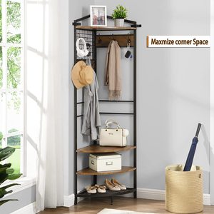 <span class=keywords><strong>Porte</strong></span>-<span class=keywords><strong>manteau</strong></span> d'angle, étagère à chaussures d'angle pour entrée, organisateur d'entrée d'angle <span class=keywords><strong>industriel</strong></span> avec crochets et rangement à chaussures - Product Image 2