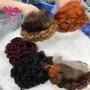 Pixie Cut Pruik 13*4 Lace Pruik Lente Krul Korte Bob Menselijk Haar Pruik Voor Vrouwen Natuurlijke Kleur Blonde Bordeauxrode Kleur Remy