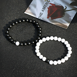 Fashion Black Matte Stone Bead White Howlite Stone <strong>Yin</strong> <strong>Yang</strong> Couple <strong>Bracelet</strong> Set Distance His &amp; Hers Forever <strong>Bracelet</strong> Wholesale - Product Image 3