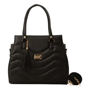 Sac fourre-tout en cuir noir pour femme Fana Alissa M3770, forme croisée, deux sangles, décoration chaîne, doublure en cuir véritable - Product Image 1
