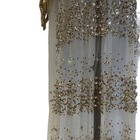 Tissu en tulle rayé de luxe avec perles et strass lourds pour robe de mariée et costume de scène